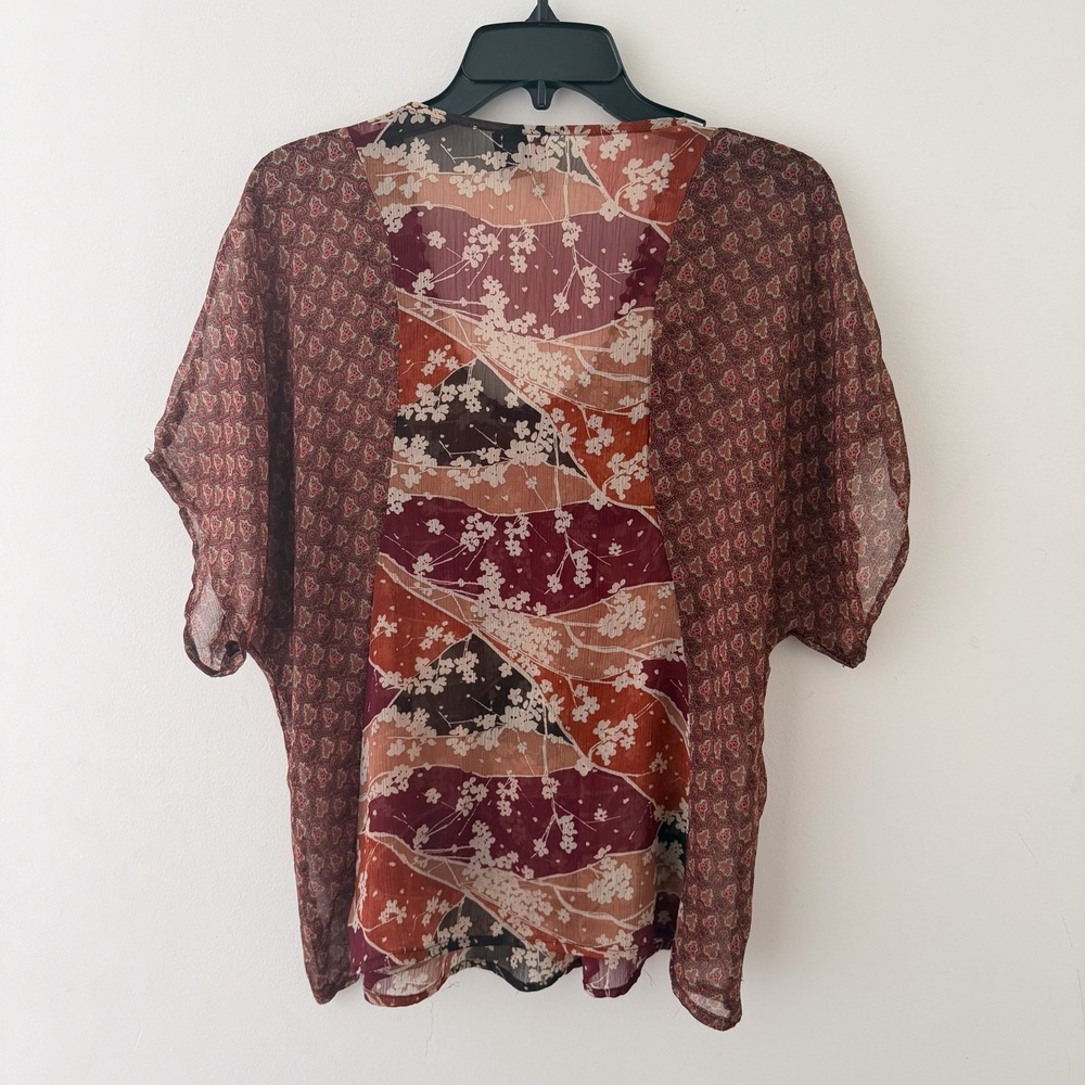Y2K Sheer Patchwork Top Womens M Boho Fairy Grunge Layering Mixed‎ Print Boxy - Picture 2 of 7